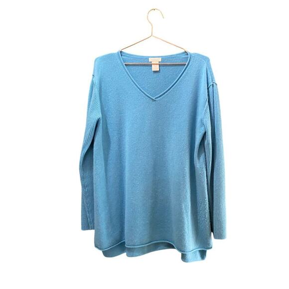 Sundance Blue 100% Cashmere Thermal V-Neck Tunic Sweater Size Medium - Picture 1 of 4